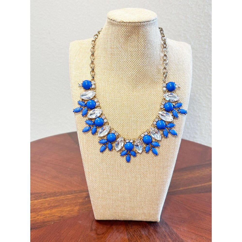J. Crew Round Teardrop Rhinestone Bib Statement Necklace in Blue/Clear